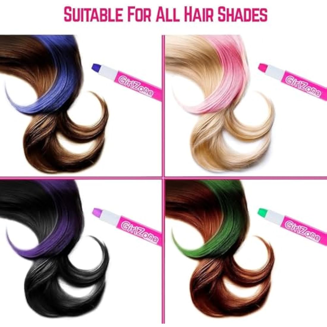 GirlZone 10-Piece Hair Chalk Set | Temporary Hair Dye Pens for Kids
