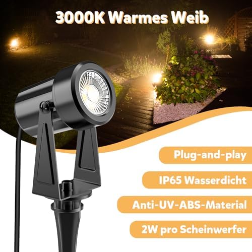 Totofac 12V LED Garden Spike Lights – 4-Pack IP65 Waterproof Spotlights
