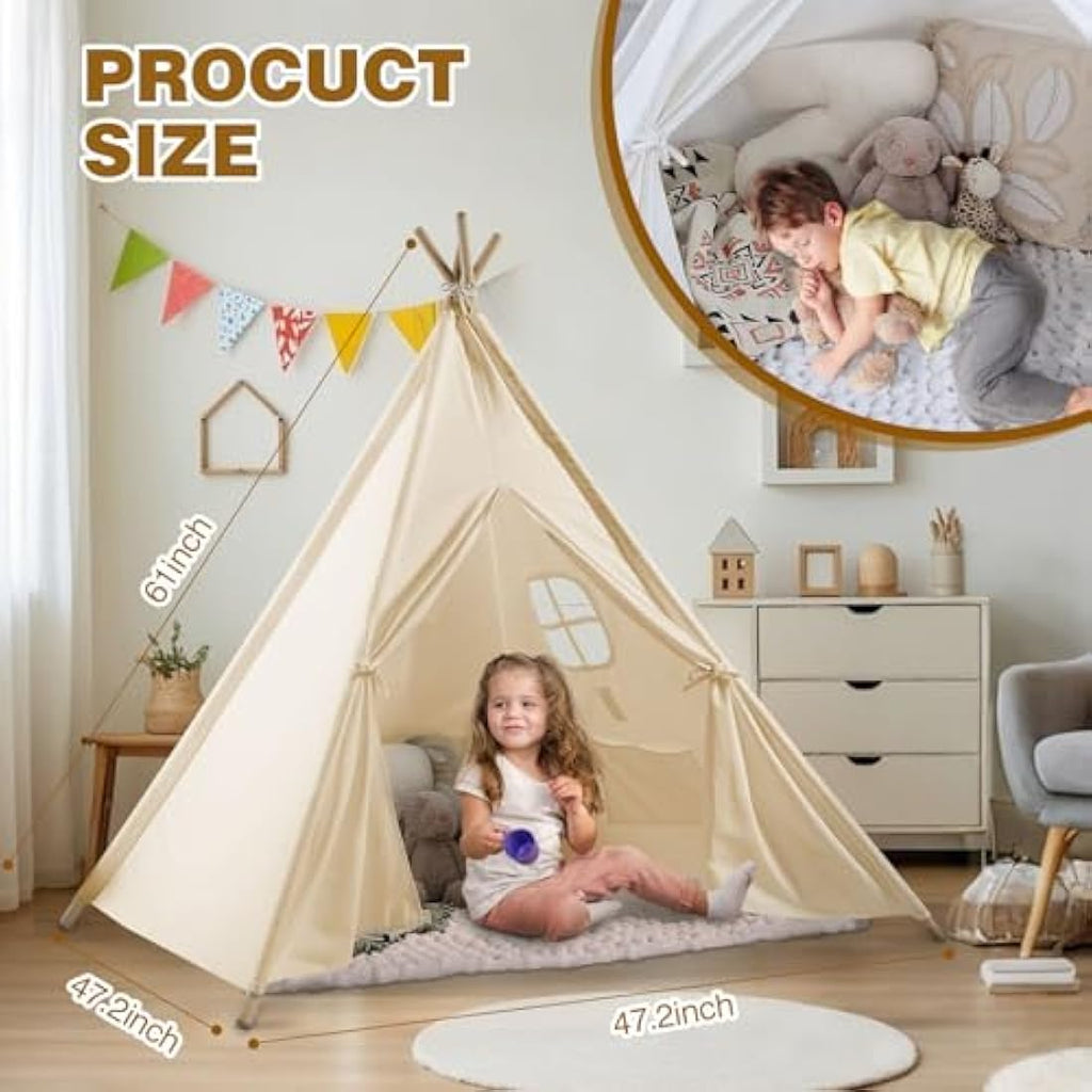 Wilwolfer Kids Teepee Tent | White Canvas Play Tent for Indoor & Outdoor