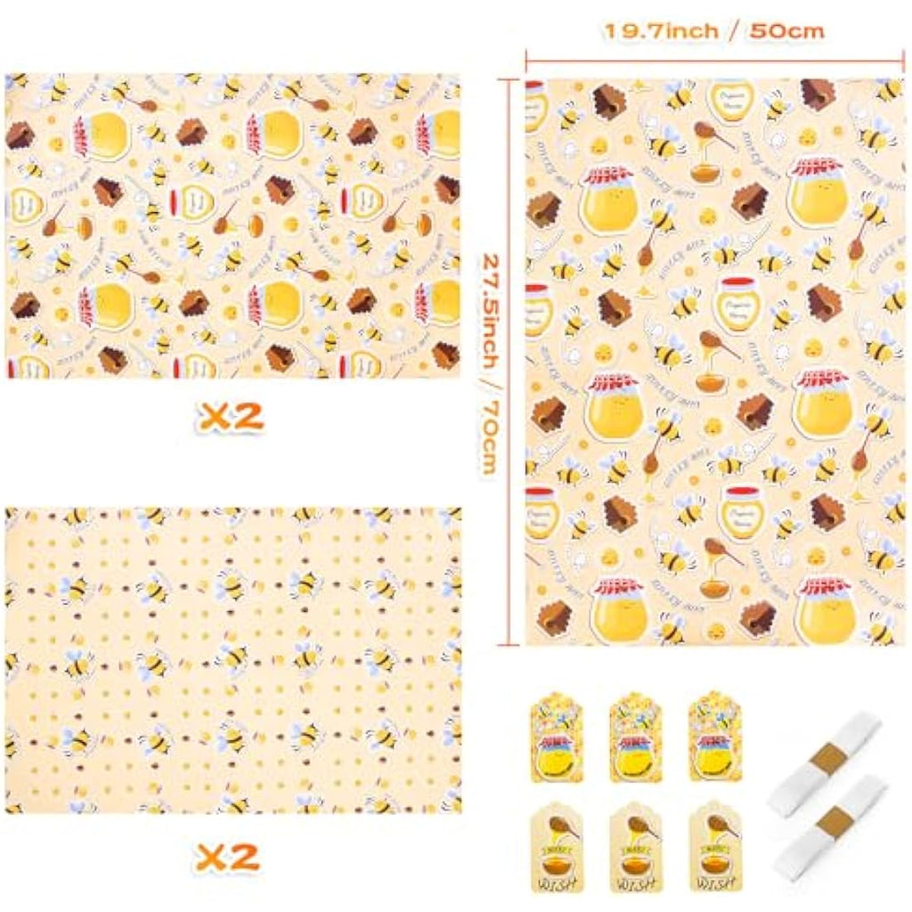 Bee Birthday Wrapping Paper - 4 Recycled Sheets with Tags