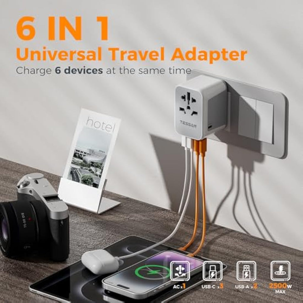 TESSAN Universal Travel Adapter | 28W Worldwide Plug with 5 USB Ports