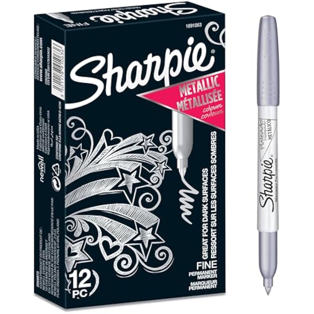 Sharpie Metallic Permanent Markers | Fine Point Silver Ink | 12 Count