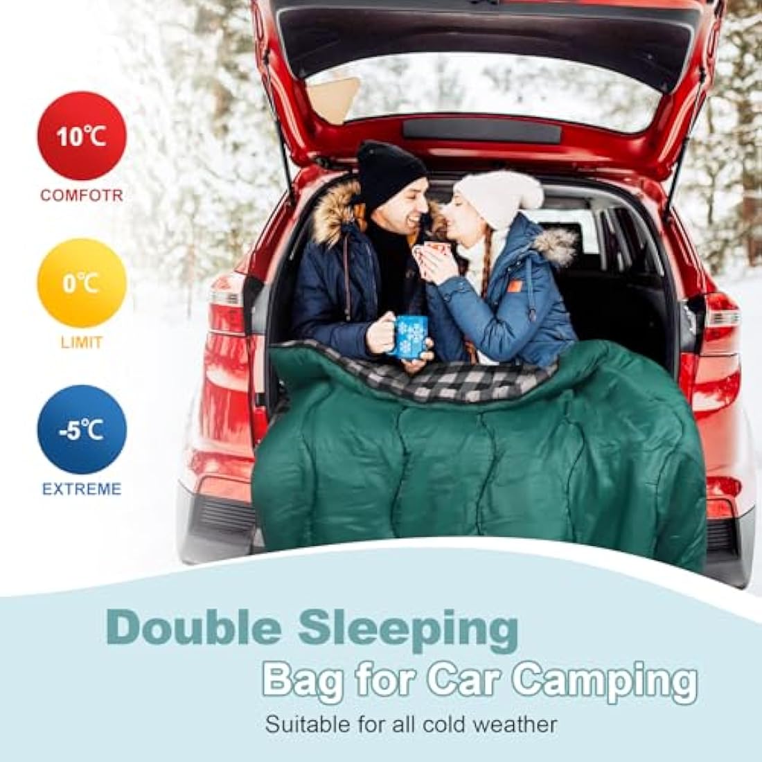 FORINBUY Double Sleeping Bag – Winter Cotton Flannel Queen Size 2 Person