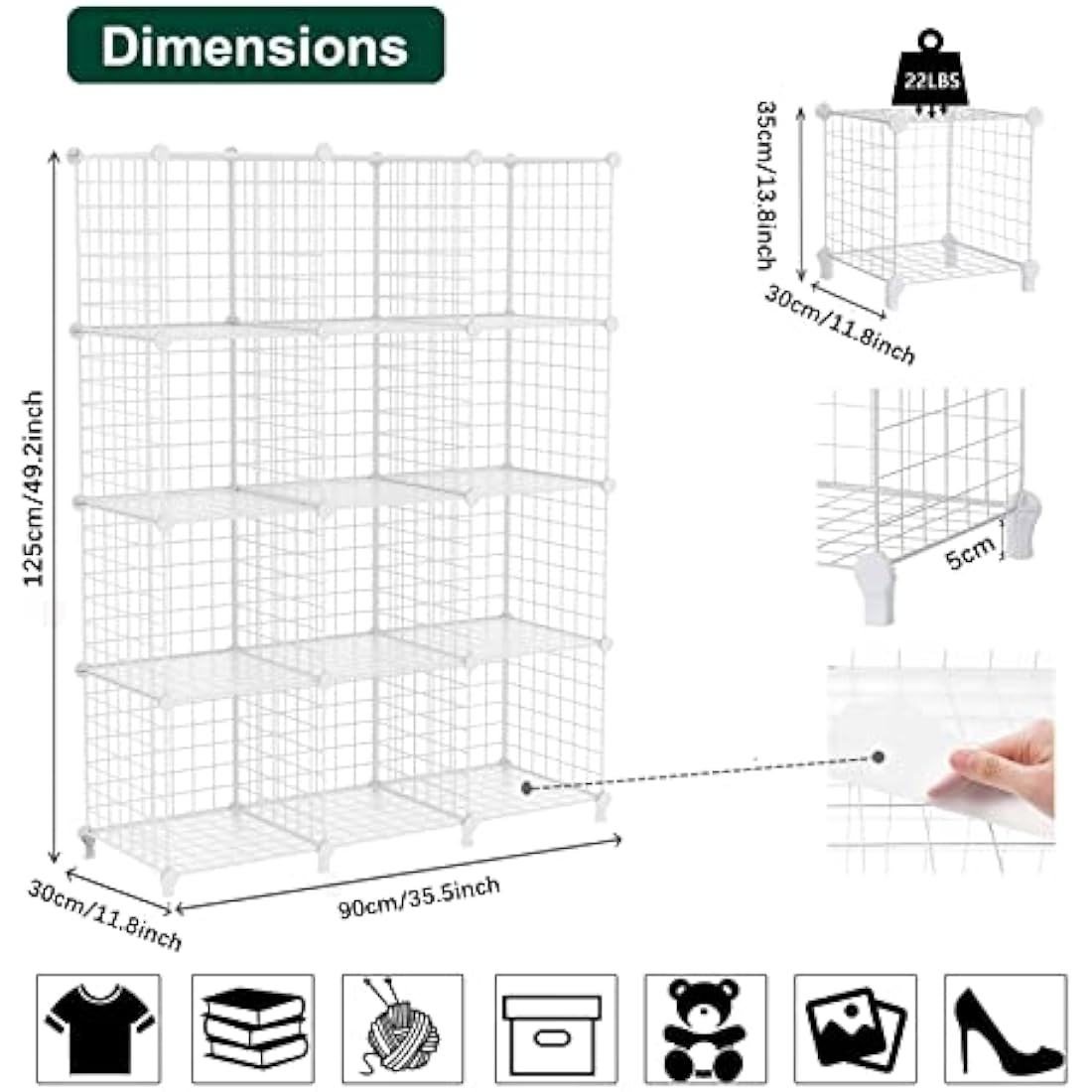 AWTATOS 12-Cube Wire Storage Shelves | Modular DIY Bookcase - White
