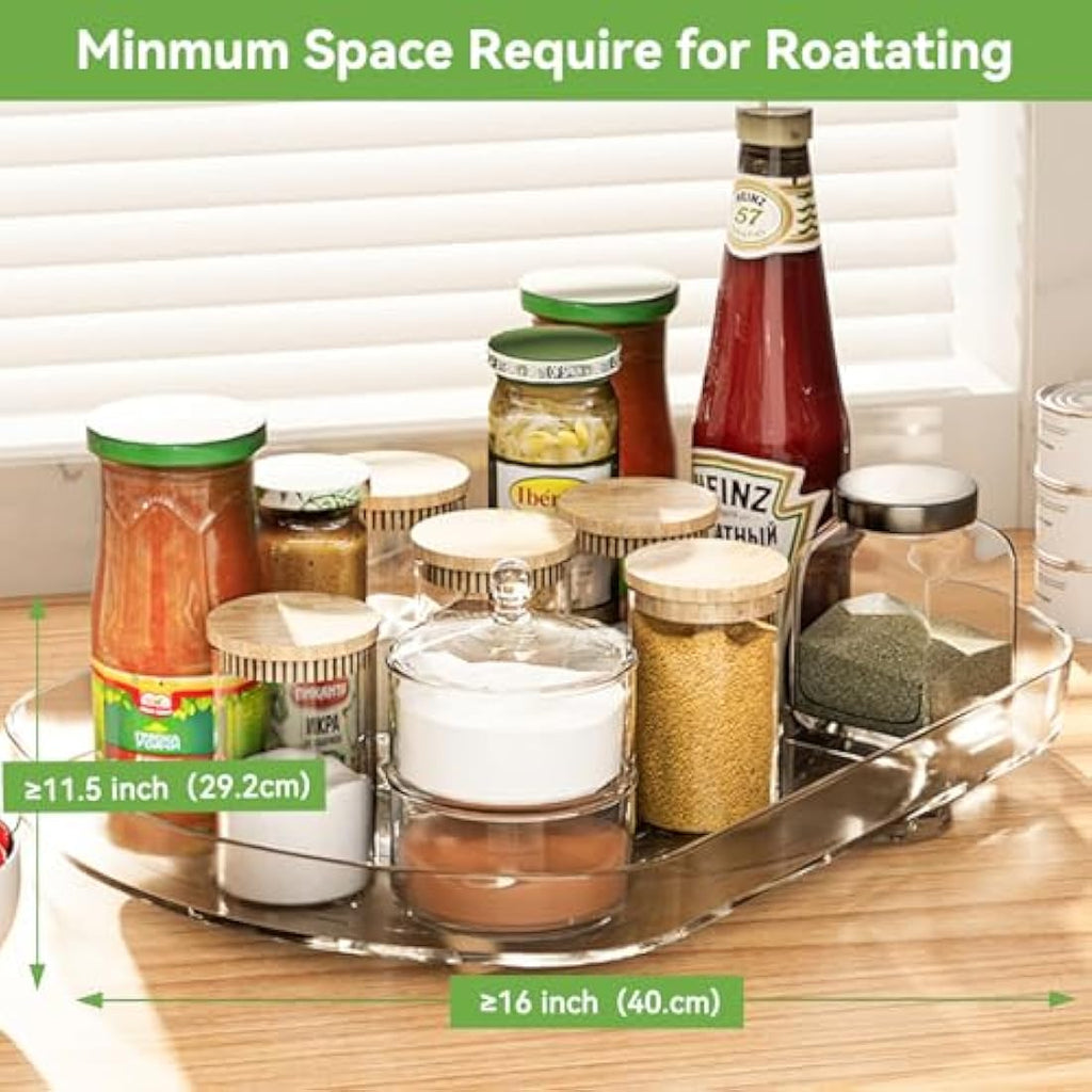Voova 360° Rotating Lazy Susan Fridge Organizer – Clear PET Tray (2 Pack)