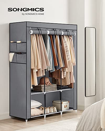 SONGMICS Portable Clothes Wardrobe – 3 Hanging Rails & 4 Side Pockets