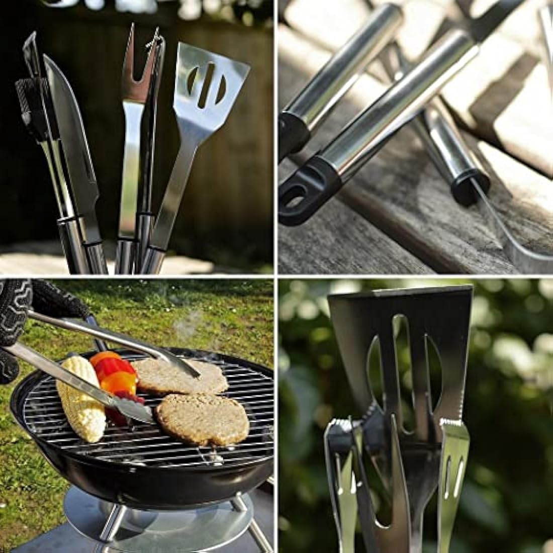QMQ 5-Piece Stainless Steel BBQ Tool Set with Carrying Case