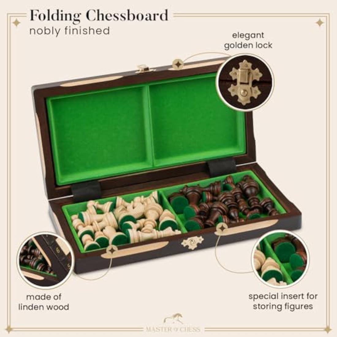 Master of Chess Champion Wooden Travel Chess Set – Handcrafted 29cm