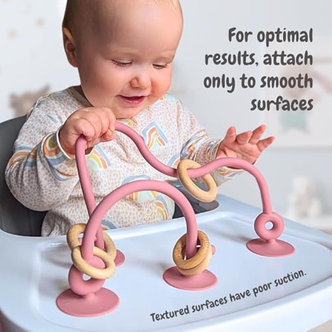 Infatot Silicone & Wood Suction Teething Toy – Sensory Baby Toy, Cream