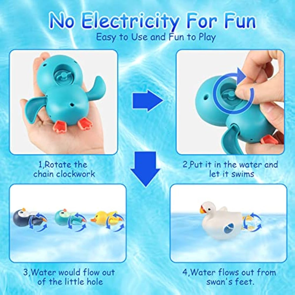 Baby Bath Toys – 4 Pack Wind Up Swimming Duck and Penguin