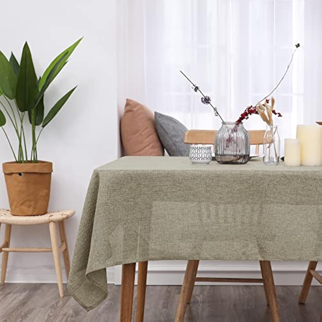 Deconovo Faux Linen Rectangle Tablecloth | Water Resistant 52x90in