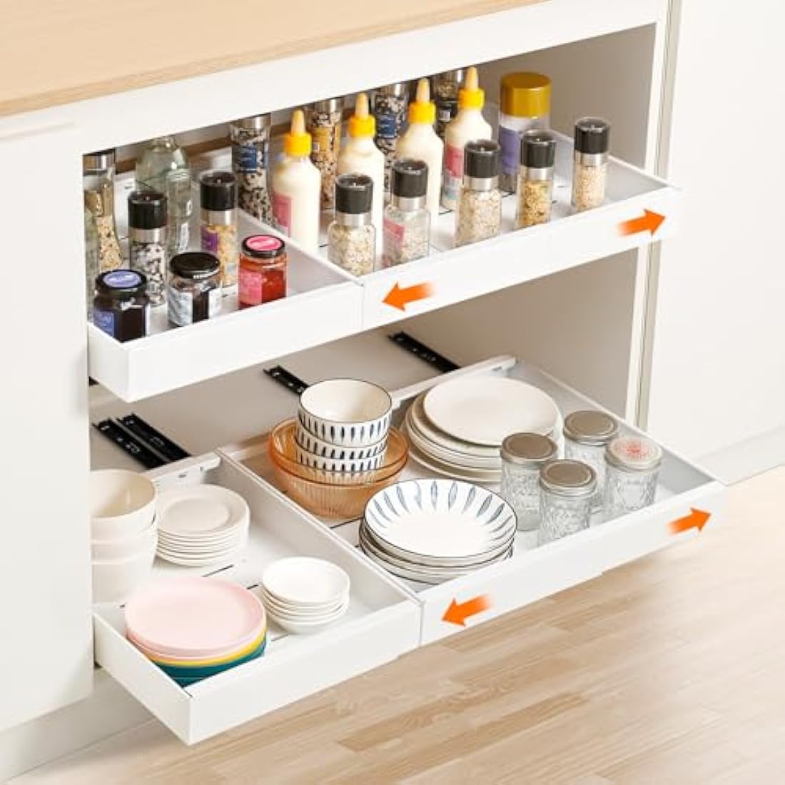 NAYAHOSE 2-Pack Pull Out Cabinet Organiser – Extendable Stainless Steel