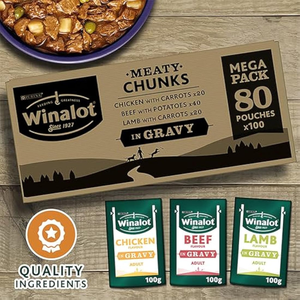 Winalot Meaty Chunks Mixed in Gravy Wet Dog Food - 80 x 100g Pouches