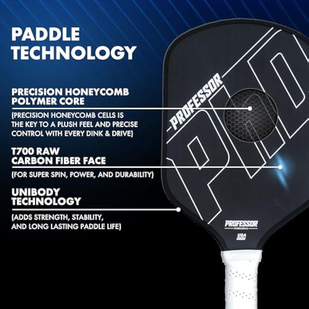 Professor PhD Raw Carbon Fiber Pickleball Paddle | 16mm T700 Core