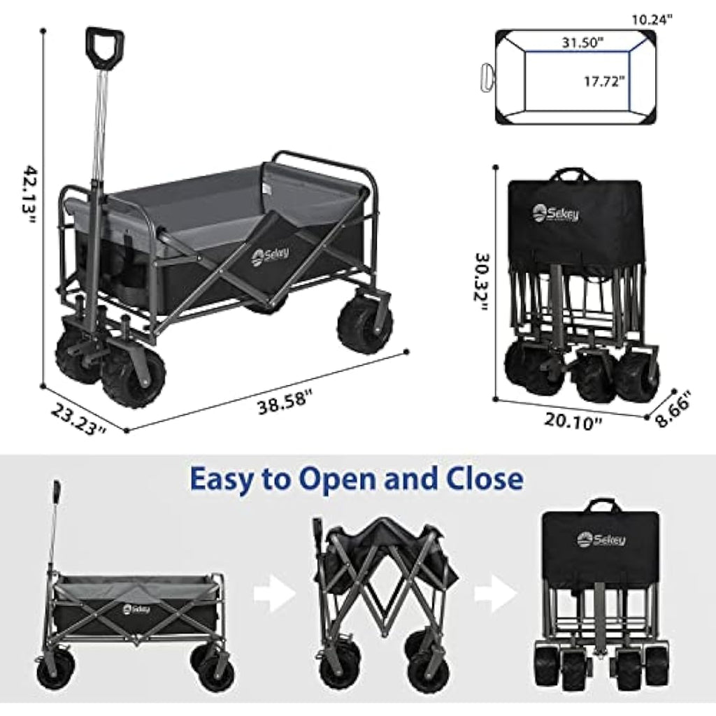 Sekey Heavy-Duty Folding Wagon | All-Terrain Beach Cart, 440lb Capacity