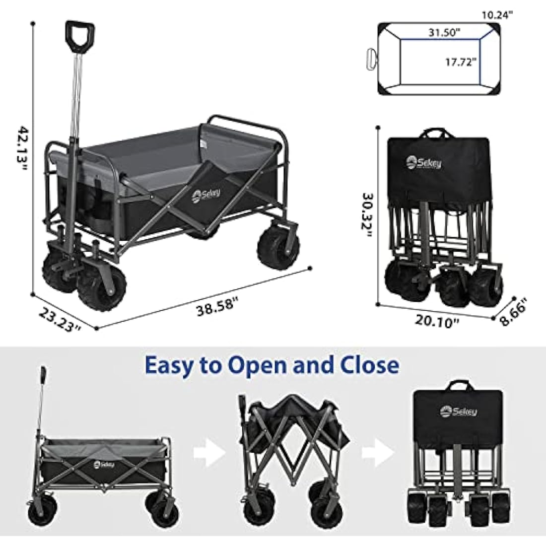 Sekey Heavy-Duty Folding Wagon | All-Terrain Beach Cart, 440lb Capacity