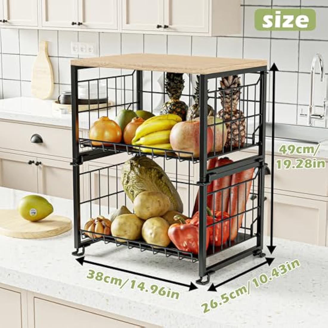 UMDONX 2-Tier Fruit Rack – Stackable Wire Vegetable Storage Basket, Black