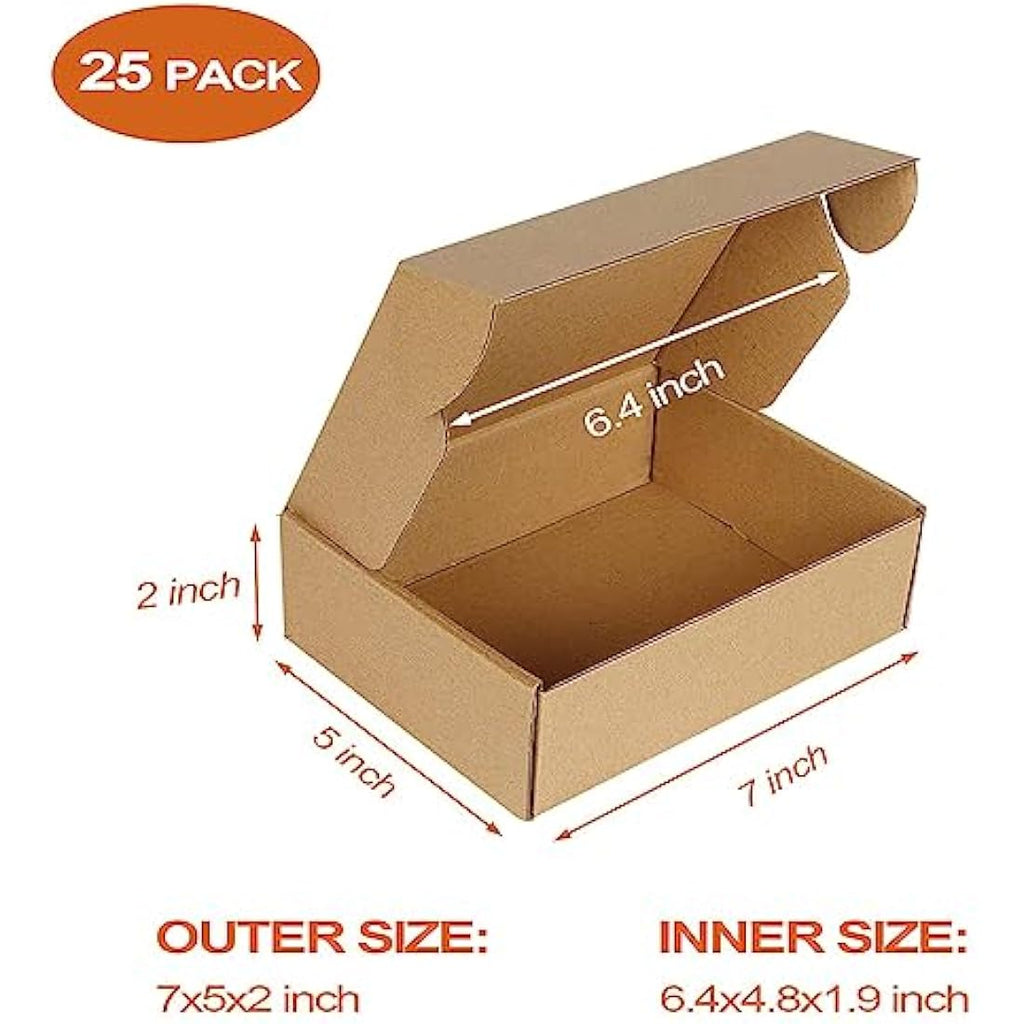 Jolof Store 7x5x2 Brown Corrugated Shipping Boxes - 25 Pack Small Mailers