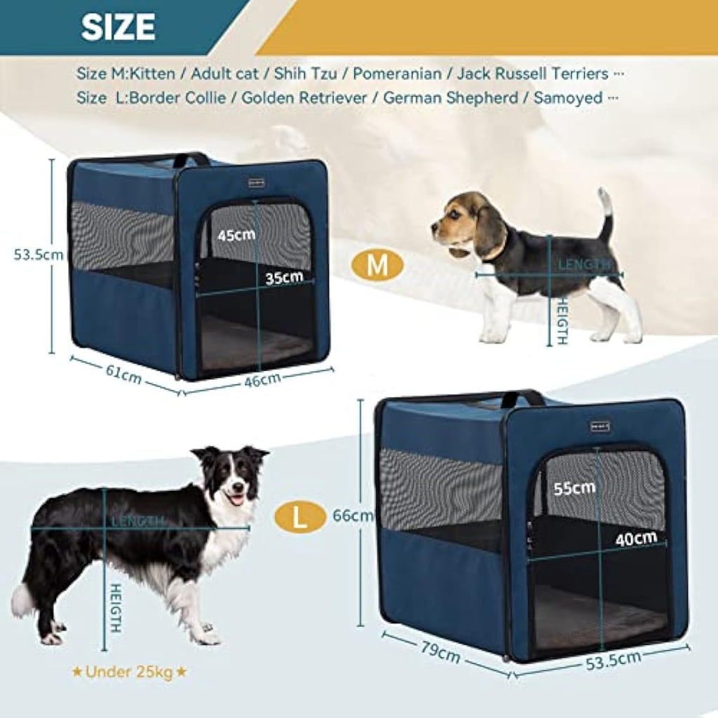 Petsfit Foldable Dog Travel Crate - Lightweight Soft-Sided Kennel, Blue