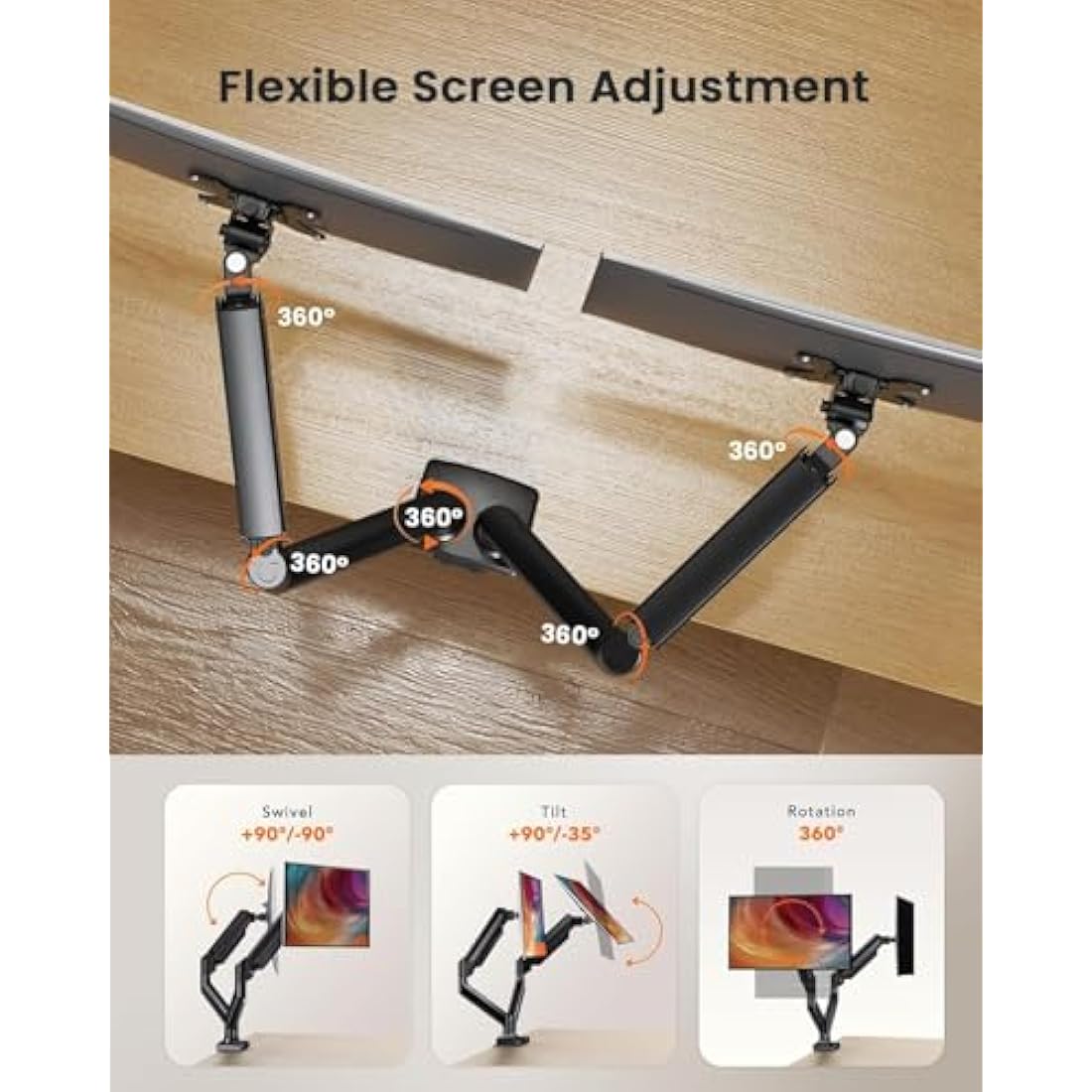 ErGear Dual Monitor Arm Desk Mount | 17–32 Inch Screens | VESA 75/100mm