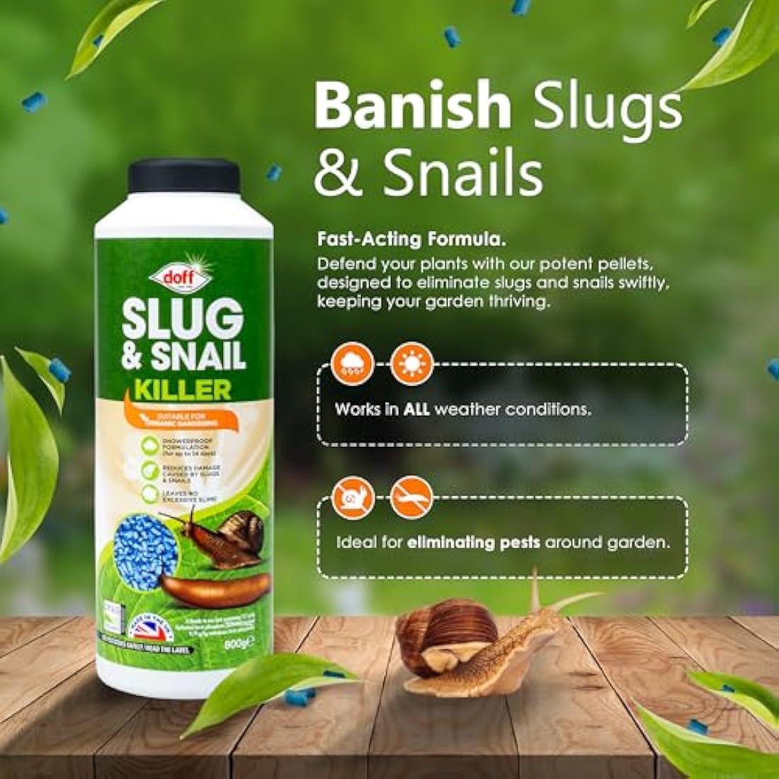 Ferris Slug & Snail Killer Pellets – 800g Organic Ferric Phosphate Repellent