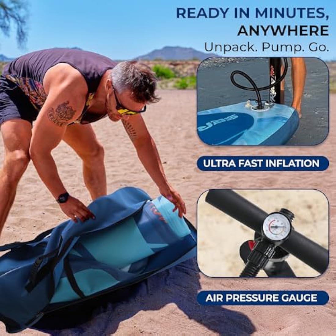 SereneLife Inflatable Stand Up Paddle Board - 10.5ft Non-Slip SUP Kit