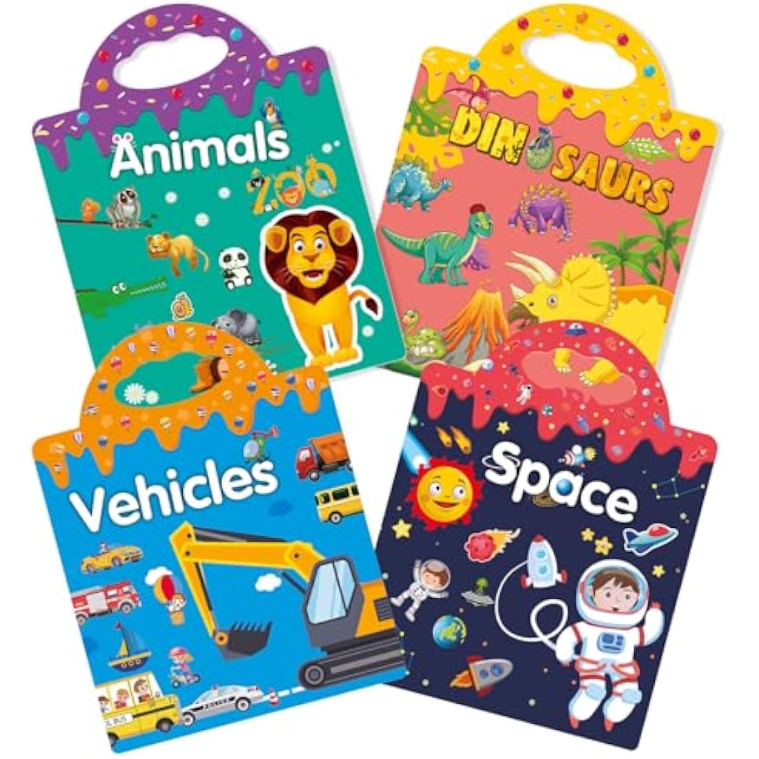 GUYUCOM 4 Pack Reusable Sticker Books | 3D Animal & Dinosaur Learning Toys