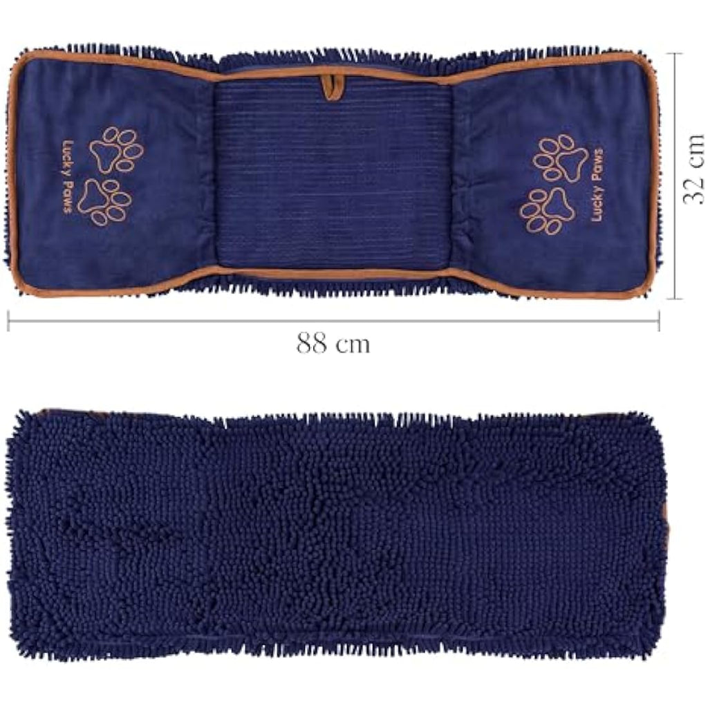 Lucky Paws Chenille Dog Towel with Hand Pockets – Absorbent Teal, 2 Pack