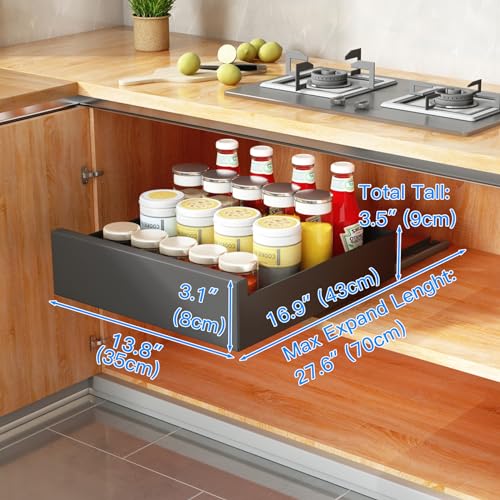 SAYZH Pull Out Cabinet Organizer | No-Drill Sliding Kitchen Drawer - Black