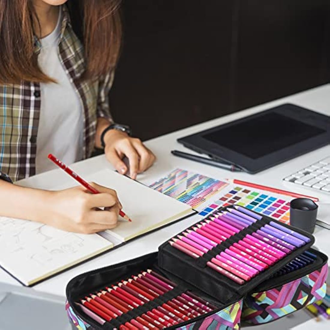 H & B 180-Piece Oil Based Coloured Pencils Set for Artists |