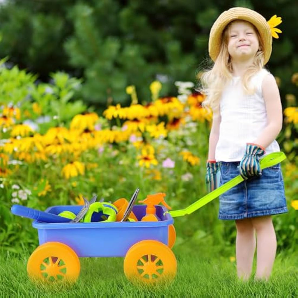 deAO Kids Gardening Tool Set – Toy Wheelbarrow & 10 Accessories