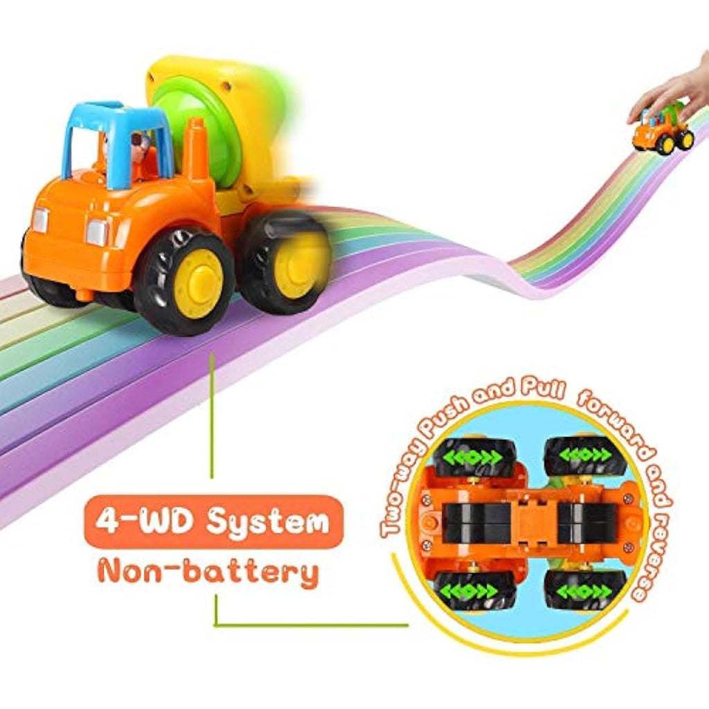 MOONTOY Push and Go Friction Powered Construction Toy Cars - 4 Pack