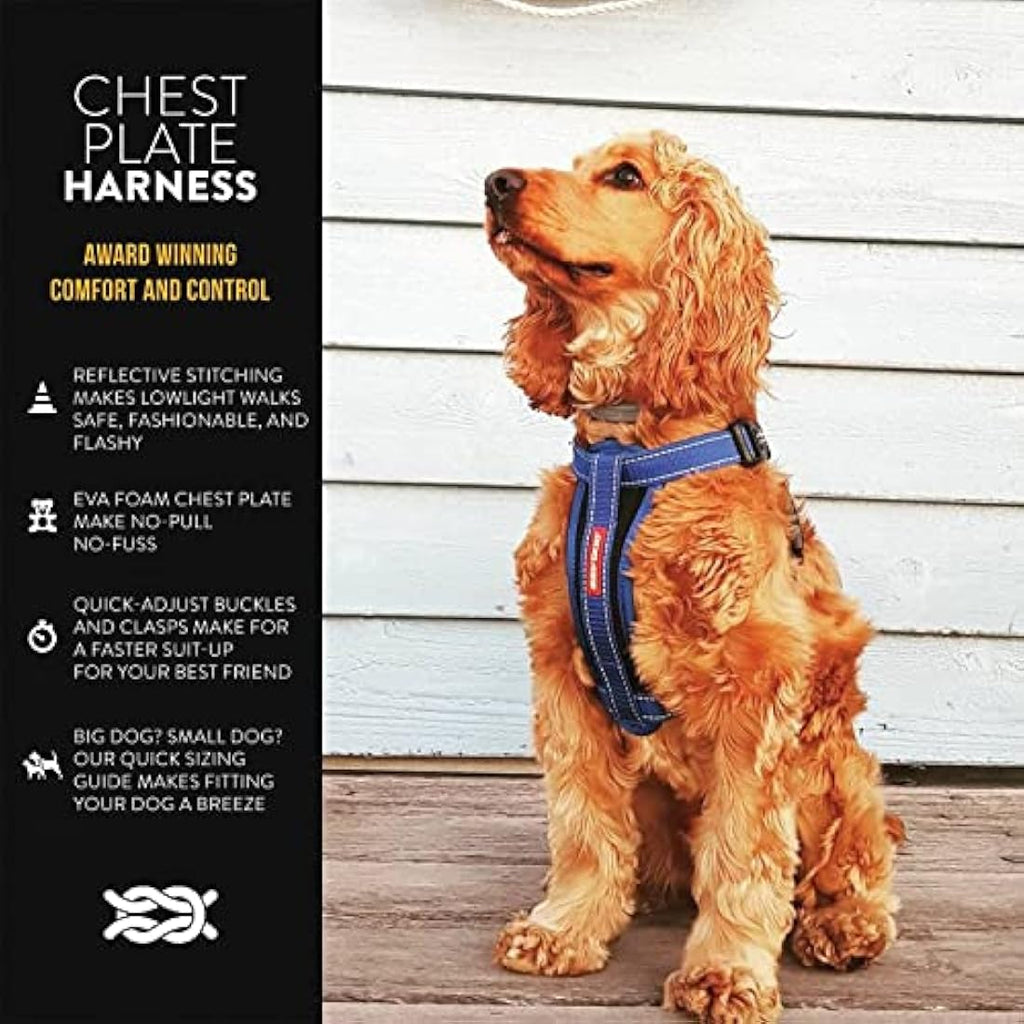 EZYDOG Classic Chest Plate Dog Harness | Reflective No Pull - Denim