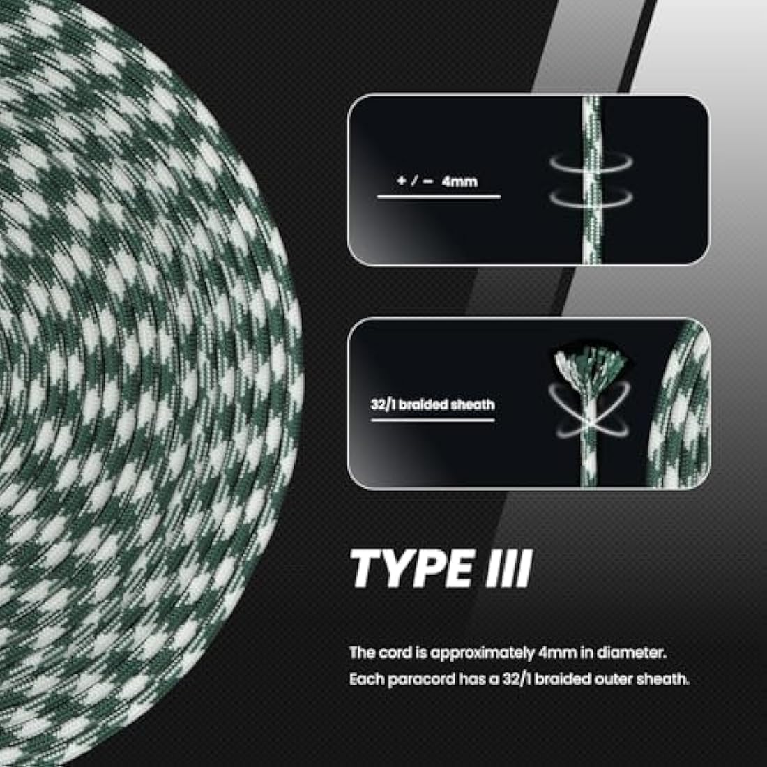 Abma Cord 4mm Type III Nylon Paracord – 9 Strands, 100m Rope