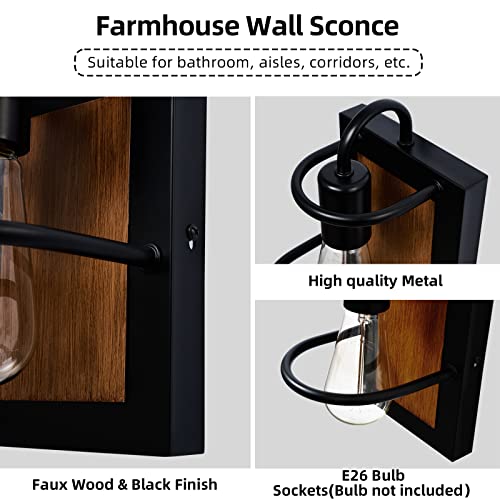 Farmhouse Wall Sconces | Set of 2 Matte Black Industrial Lamps