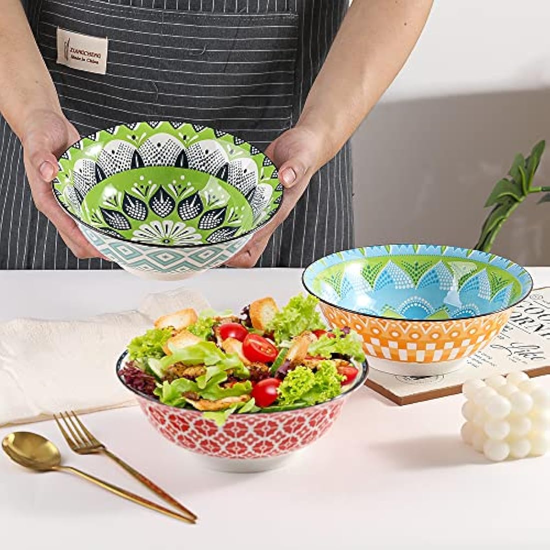 Ramen Bowl Set – 35oz Colorful Ceramic Porcelain Noodle Bowls