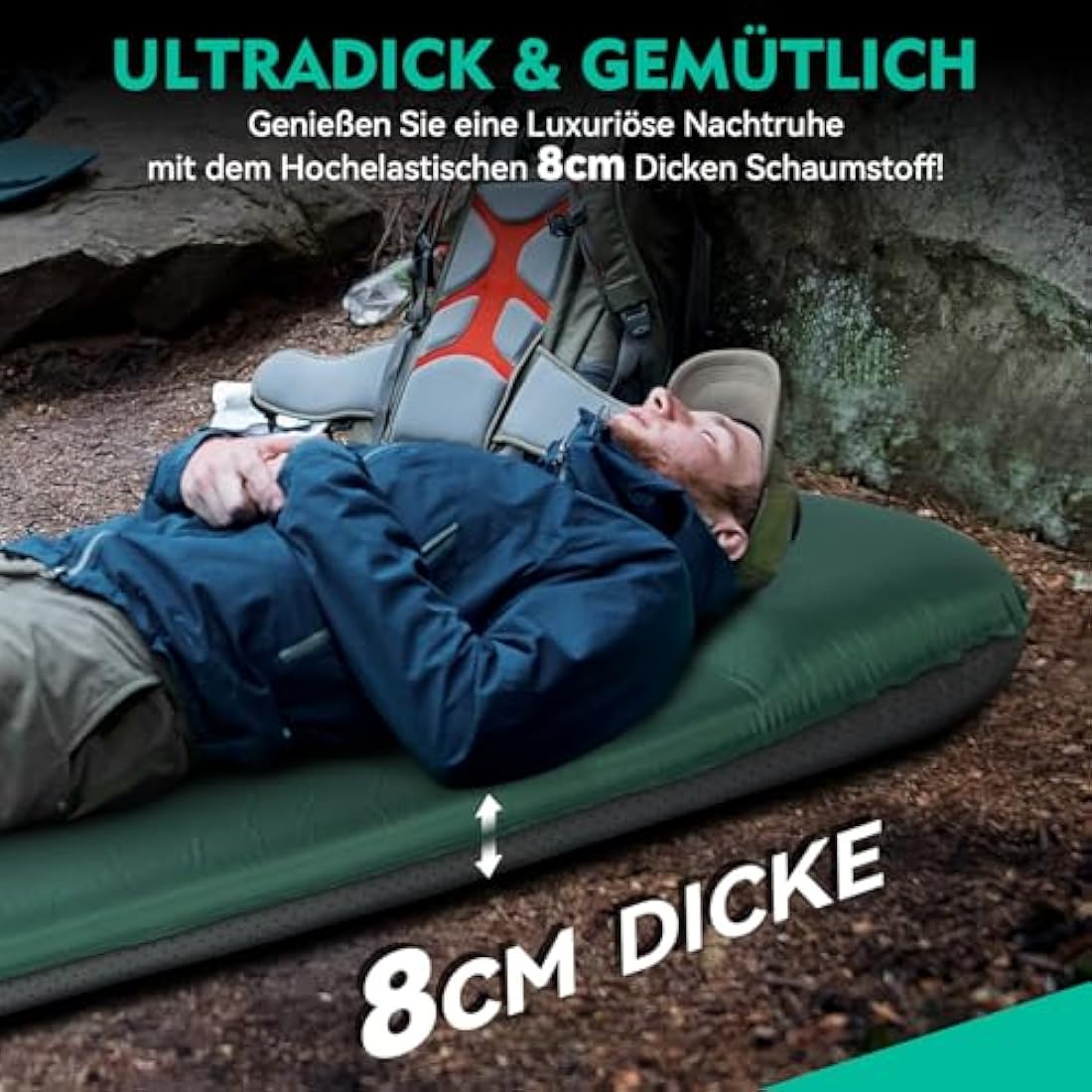 Hikenture Self-Inflating Sleeping Mat – 8cm Thick Foam Camping Mattress