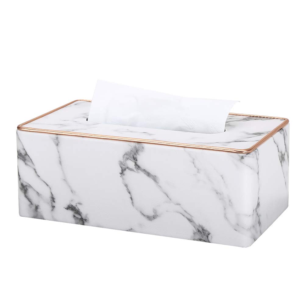 KINGFOM Marble PU Leather Tissue Box Cover – Rectangle Holder for Office