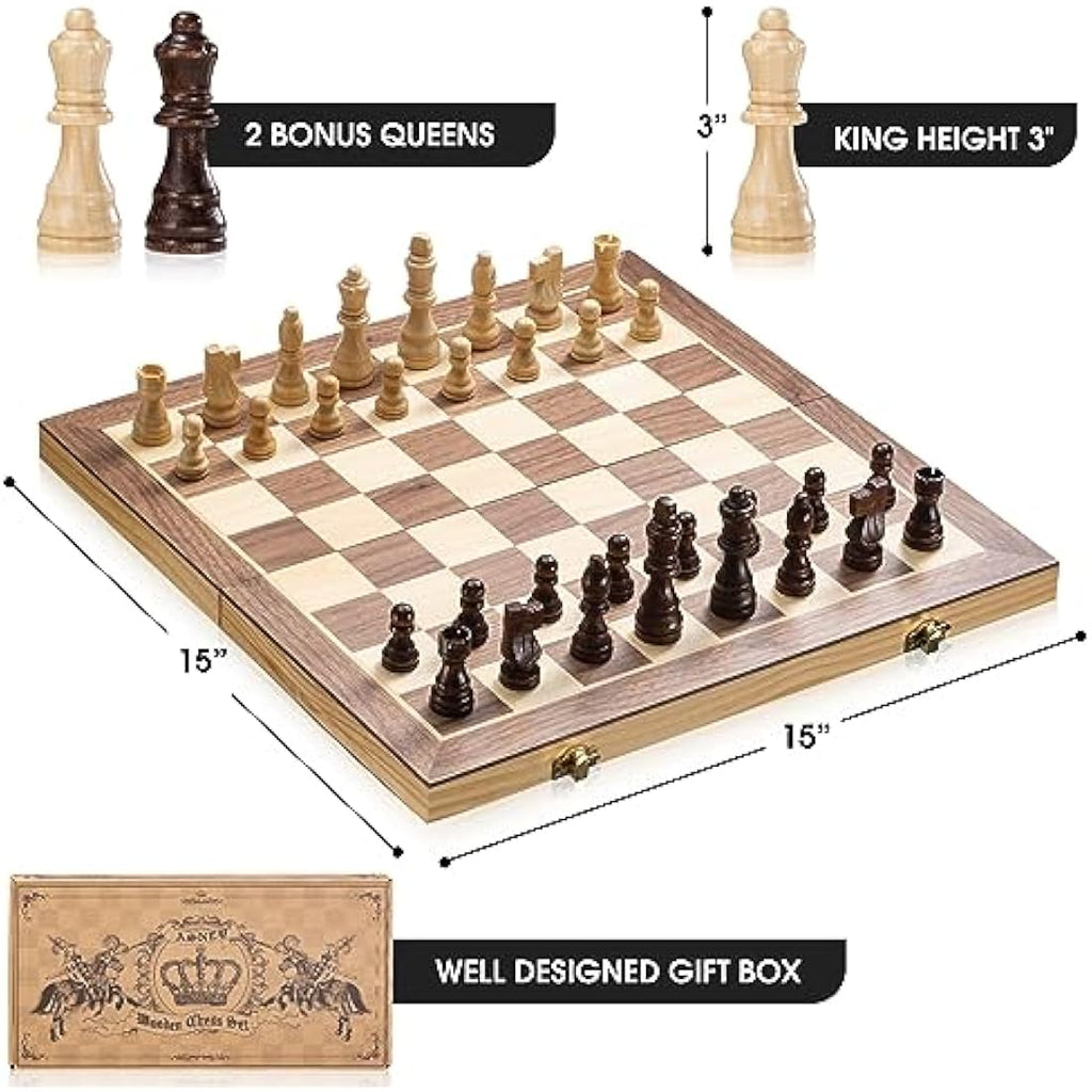 ASNEY 15 Inch Magnetic Wooden Chess Set | Staunton Tournament Board