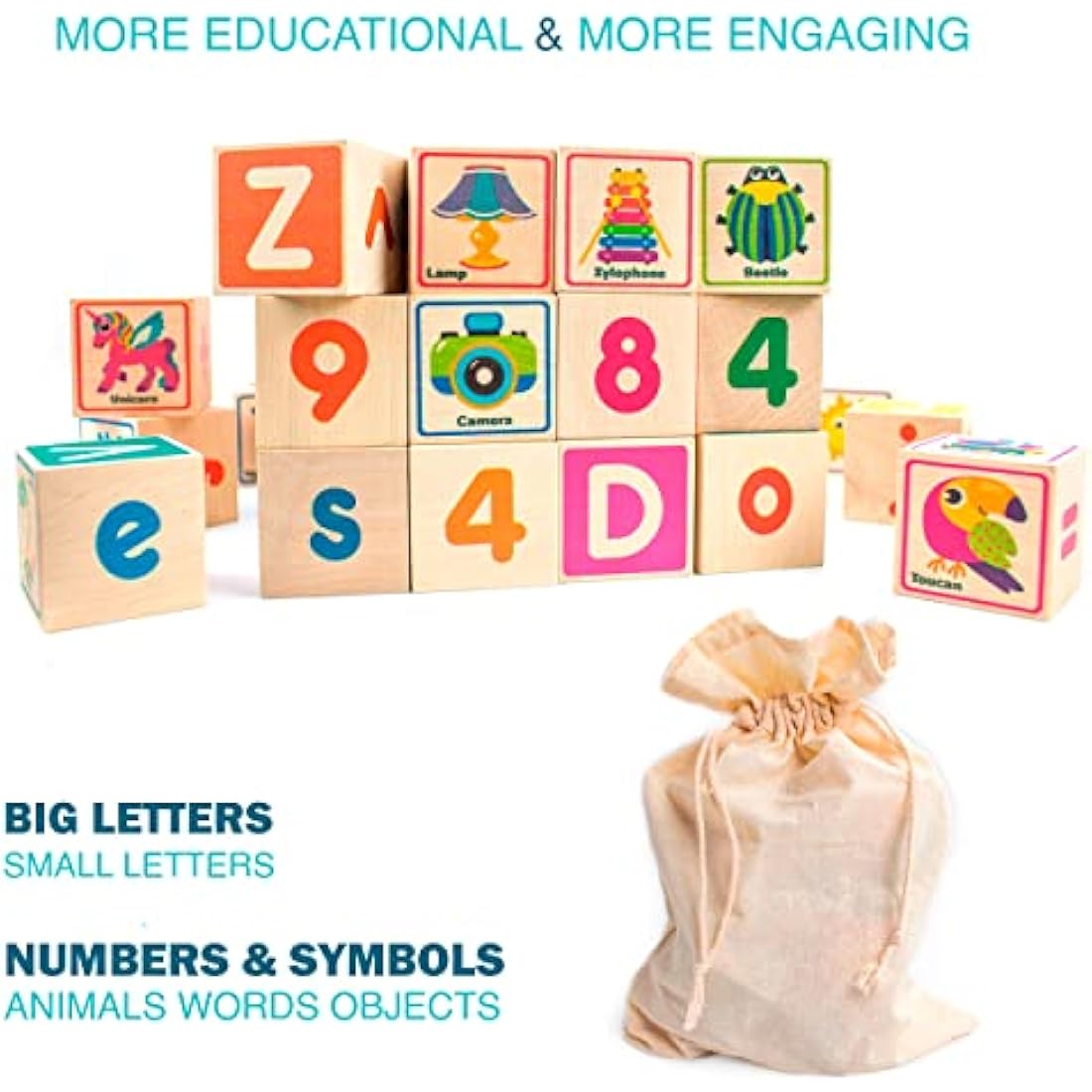 QUOKKA Wooden Alphabet & Number Building Blocks - Educational Toddler Toy