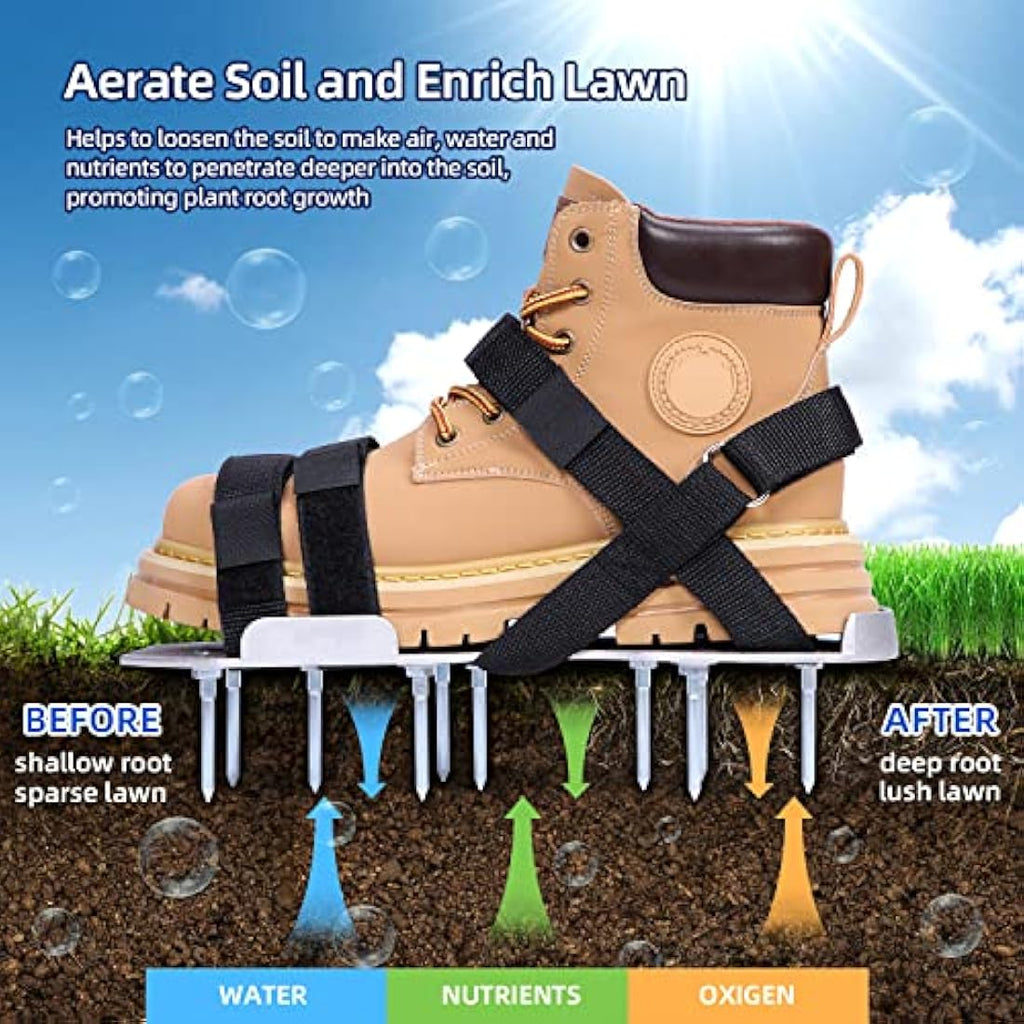 Ohuhu Lawn Aerator Shoes – Metal Spike Sandals with 900D Straps