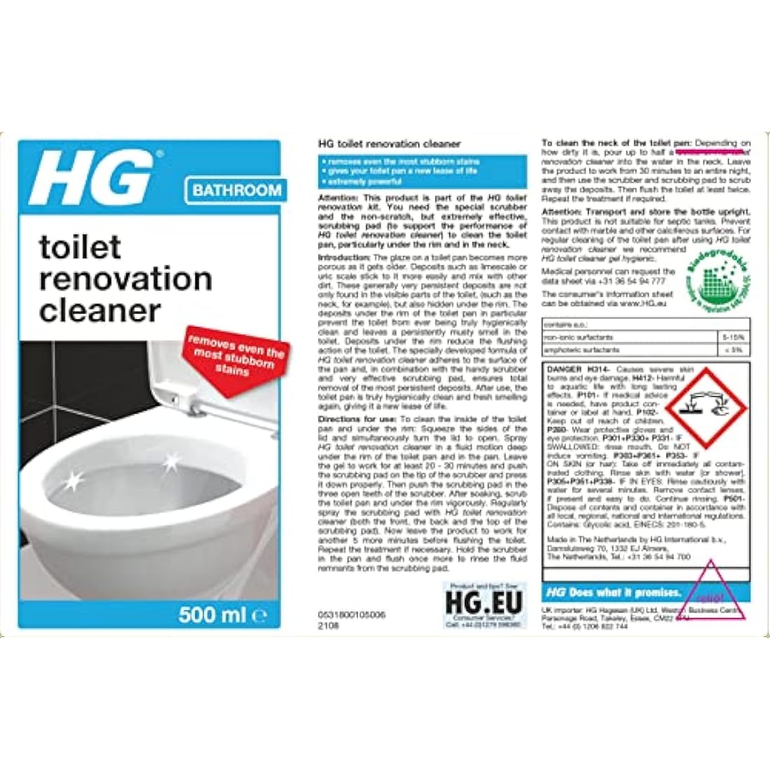 HG Toilet Renovation Kit – Limescale & Stain Remover for WC – 500ml