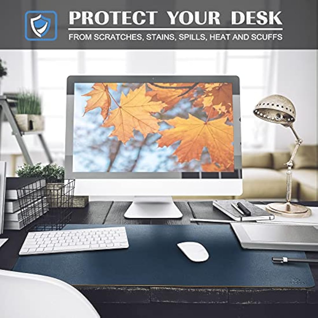 K KNODEL Leather Desk Mat - Dual-Sided Office Mouse Pad (80x40cm, Dark Blue)