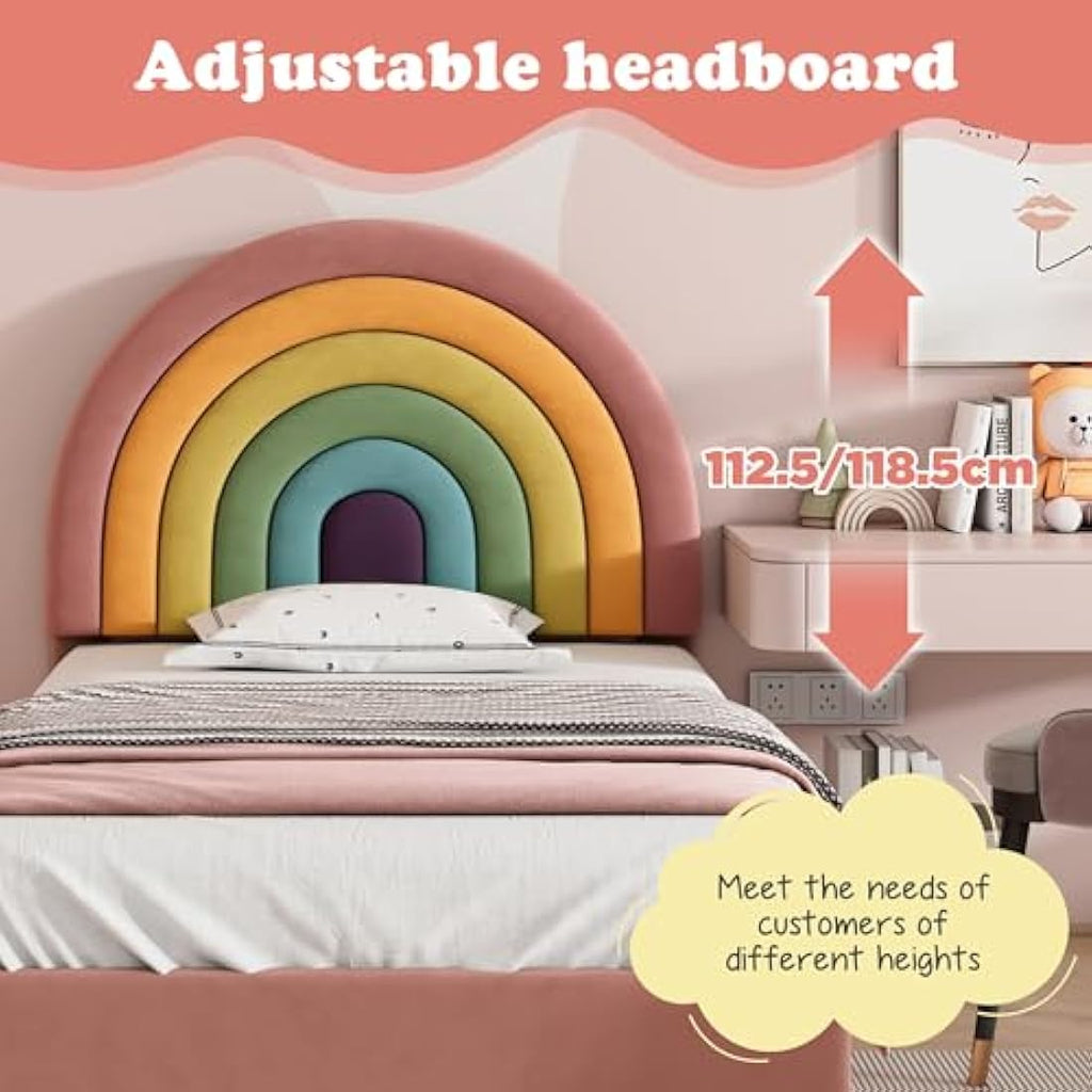 BTM Velvet Single Bed Frame 90x190cm | Adjustable Rainbow Headboard