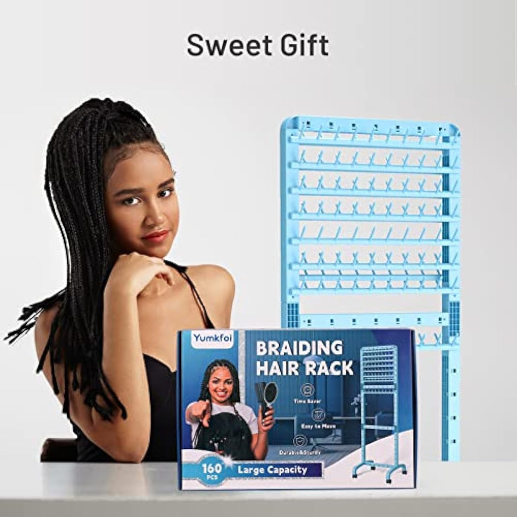Yumkfoi 160 Pegs Braiding Hair Rack – Adjustable Double-Sided Stand