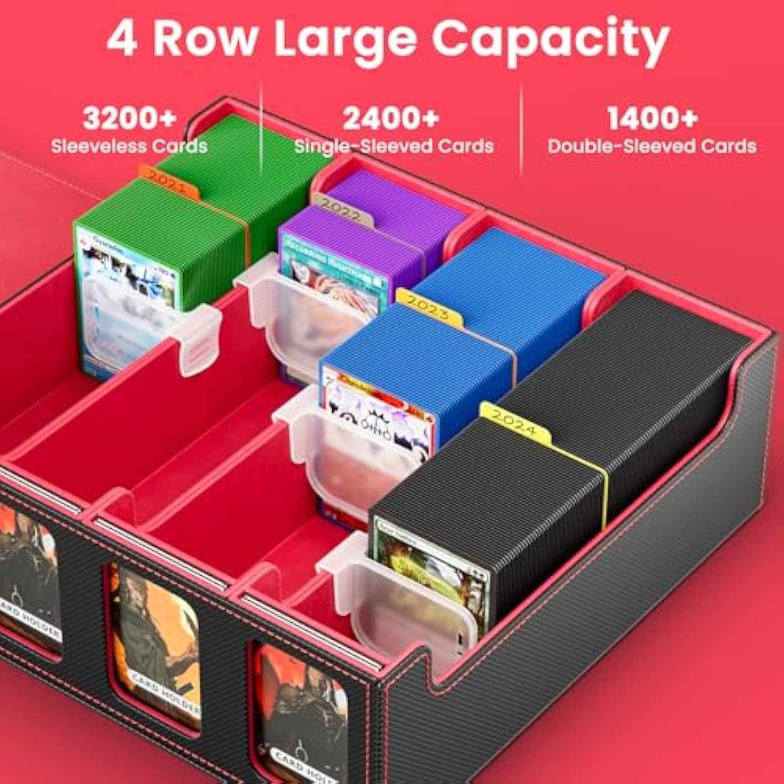 Hot Bee MTG Card Storage Box | 2400+ Deck Case PU Leather - Red