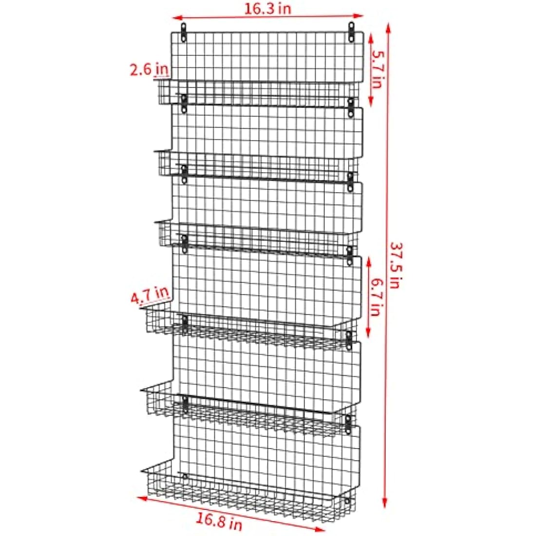 JKsmart 6-Tier Over the Door Spice Rack Organizer - Wall Mounted Metal Black