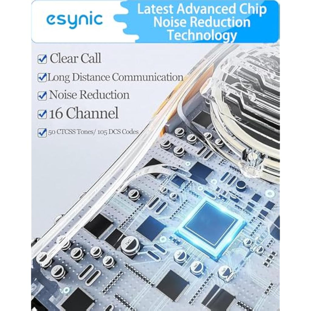 eSynic 3-Pack Rechargeable Walkie Talkies | 16CH Two-Way Radio with VOX