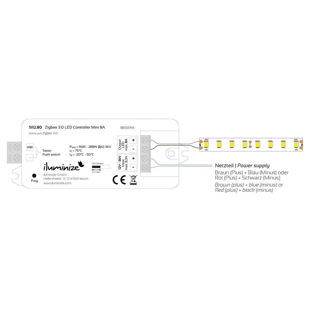 iluminize Zigbee 3.0 LED Controller | 8A Dimmer for White LEDs