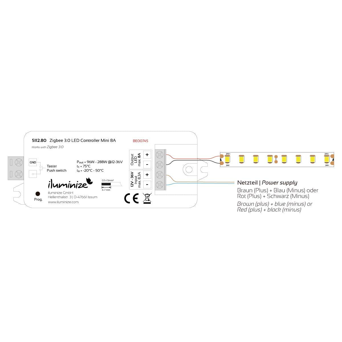 iluminize Zigbee 3.0 LED Controller | 8A Dimmer for White LEDs